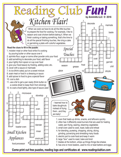 Kitchen Flair Crossword Puzzle Teaching Resources