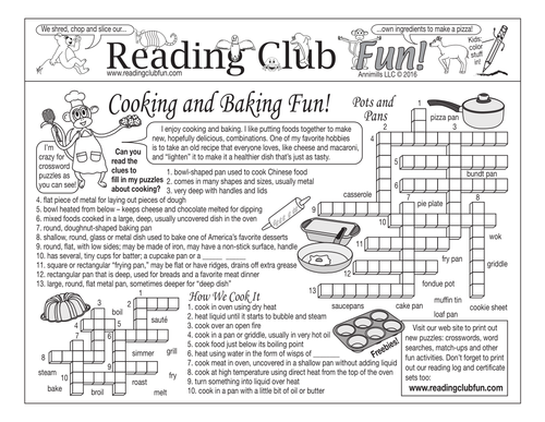 Bundle: Cooking and Baking Fun Two-Page Activity Set and Crossword Puzzle