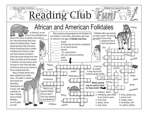 African and American Folktales Two-Page Activity Set