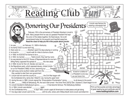 Bundle: Presidents' Day Two-Page Activity Set, Quiz, and Crossword Puzzle