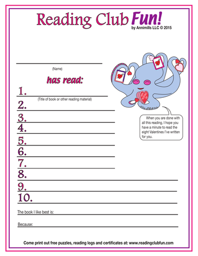 Valentine's Day Reading Log and Certificate Set