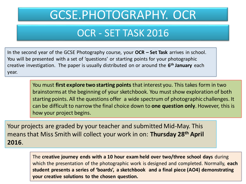 GCSE OCR Art and Design/Photography Set Task 2016
