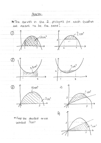 C2 Integration-area between lines and curves worksheet | Teaching Resources