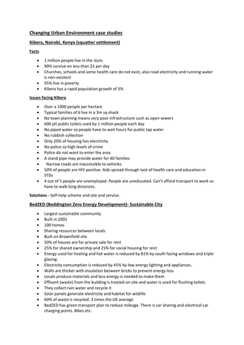 GCSE (AQA) Geography - Changing urban environments Case Study