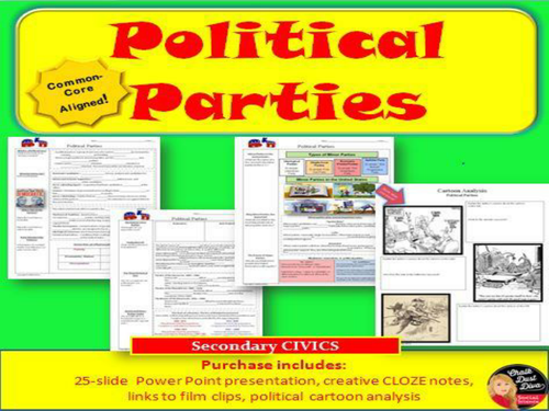 Political Parties Lecture and Cartoon Analysis (Civics