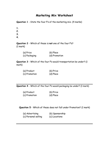 Promotion - The Marketing Mix - The 4 P's - PPT & Worksheet - Business