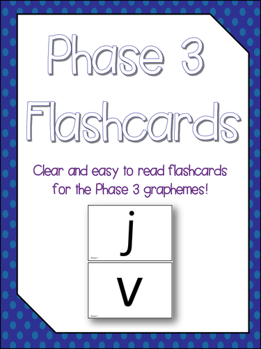 Phase 3 Grapheme Flashcards - NO PREP - Print & Use! Sassoon Primary Font!