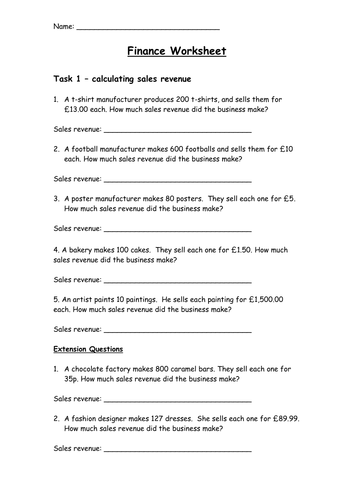 Finance - Calculating Sales Revenue, Costs & Profit - GCSE Business