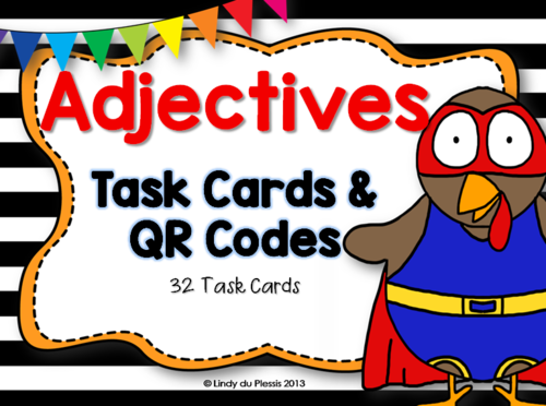 Adjectives Task Cards and QR Codes
