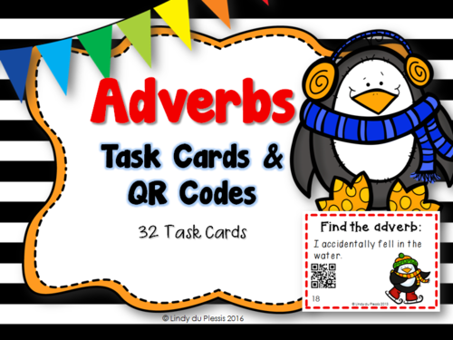 Adverbs Task Cards & QR Codes