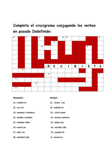 Crucigrama verbos regulares en Indefinido