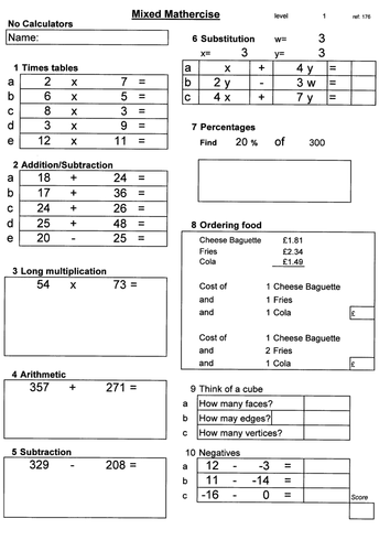 Maths Starters & Maths Homework Mixed Maths Practice Mathercise! 50 page booklet