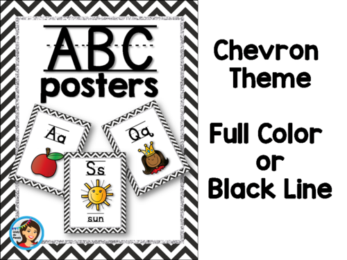 Alphabet Posters - Chevron  (color and black line)