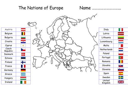 Maps with labels, Continents, Oceans, European Union and UK