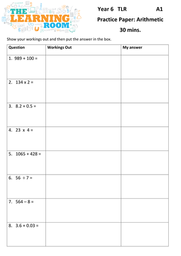 New Year 6 SATs Arithmetic Practice Papers 2016 (based on Sample paper); 3 tests plus answers, £1.20