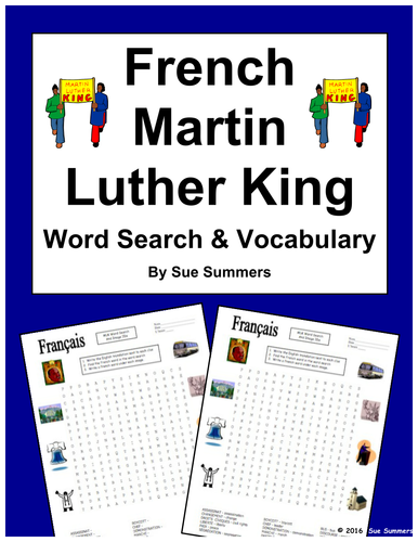 French Martin Luther King Day Word Search, Vocabulary, and Image IDs 