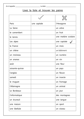 FRENCH ~ Cherchez les Paires