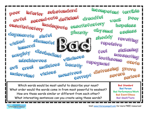 Wagoll Words Synonym Sheets Good And Bad Teaching Resources