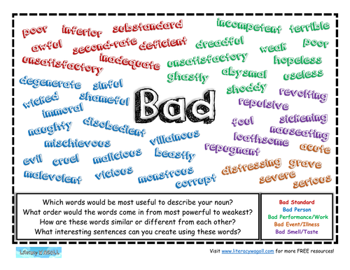 WAGOLL-Words Synonym Sheets - Good and Bad by benji7489 ...
