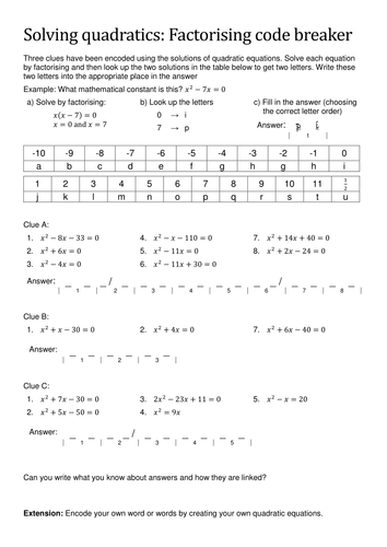 Solving quadratics codebreaker