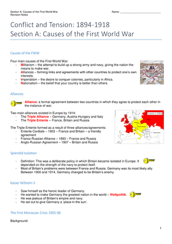 AQA GCSE History - Causes of the FWW Revision Notes