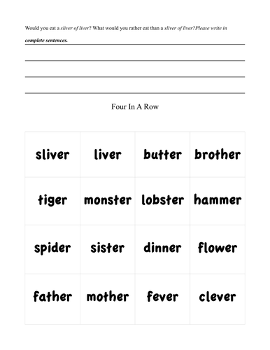 er In Two Syllable Words Game Teaching Resources