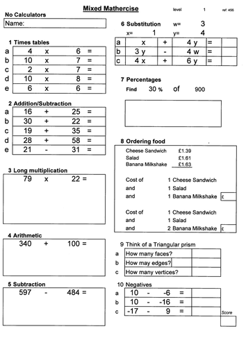 Mathercise. Mixed Math Practice. Arithmetic and more. 42 worksheets and answers.