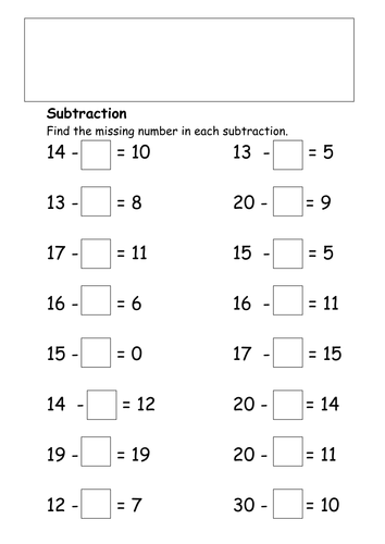 Subtraction Worksheets Missing Numbers