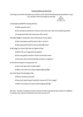 Compound Measures Questions + ANSWERS