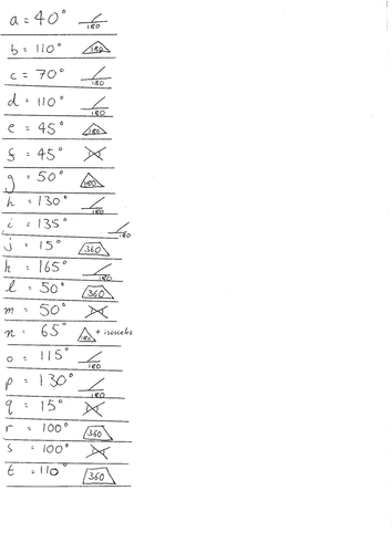 4 Angle rules - Every answer is used in the subsequent question
