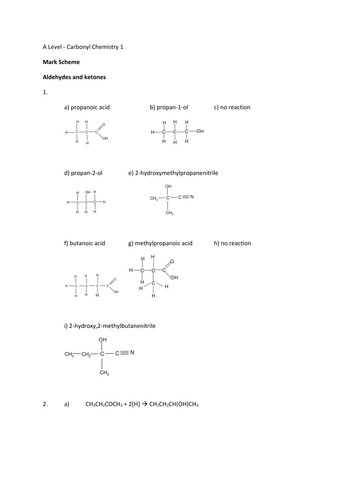 Mark Scheme - A2 Aldehydes and Ketones Homework