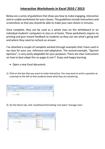 Make great interactive resources on Excel - all subjects