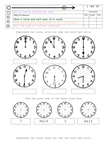 Telling the time - differentiated 3 ways