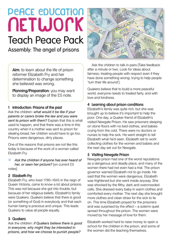 Teach Peace: The Angel of the Prisons, Elizabeth Fry | Teaching Resources