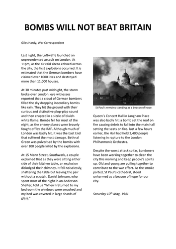 World War 2 Newspaper report by mistersquirrell - Teaching Resources - TES