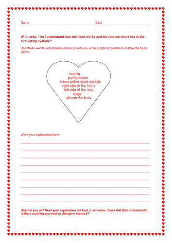 Close procedure worksheet on the workings of the human heart 