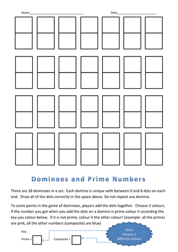 Prime Number Dominoes Worksheet/game