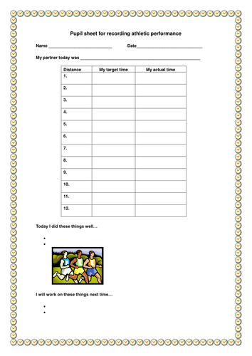 A table to record athletic performance 