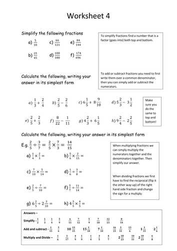 Revision Adding, Multiplying, Dividing and Subtracting Fractions 