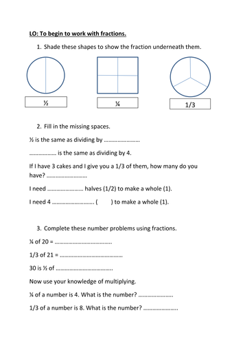 Introduction to fractions | Teaching Resources