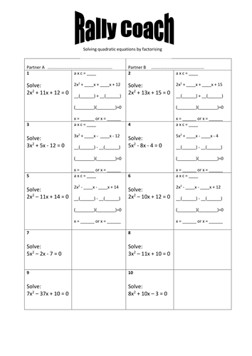 Solving Quadratic Equations Rally Coach by fionajones88 