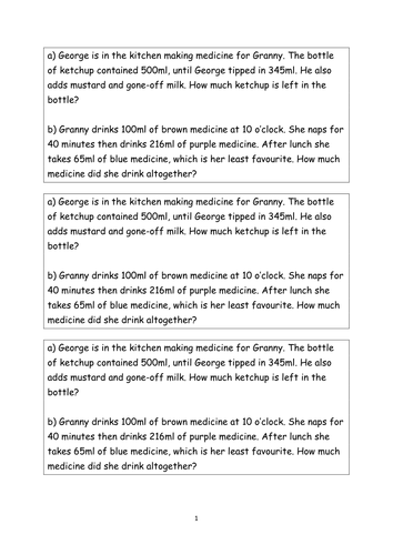 George's Marvelous Medicine Maths