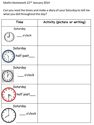 homework time worksheets