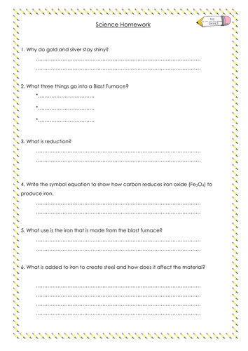 Extraction of Metals Homework