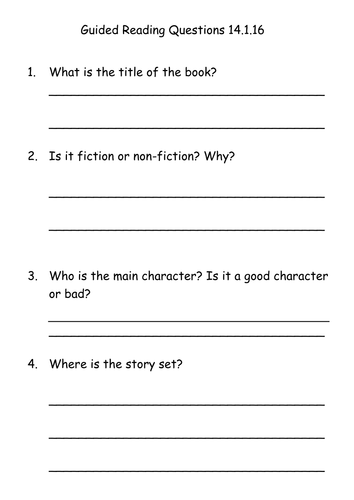 General Guided Reading Questions for Children to answer
