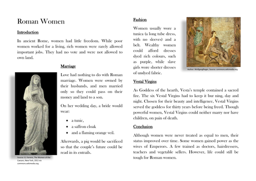 Roman Women Non Chronological Report Teaching Resources