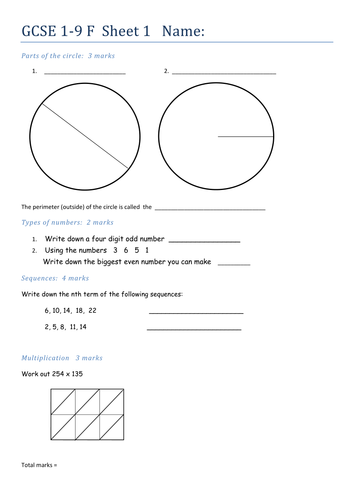 A set of worksheets to build confidence in Foundation students (used with Year 10 bottom set)