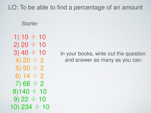 Percentage of an amount quantity differentiated lesson teaching 