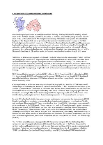 Care provision in Northern Ireland and Scotland Q and A