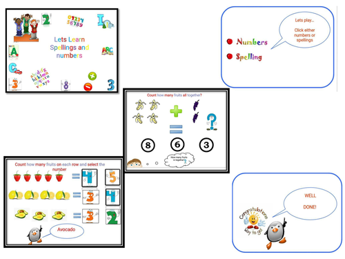 glimpse of lets learn to spell and numbers